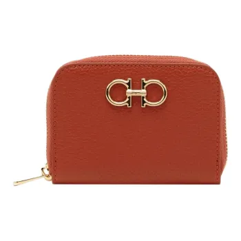 FERRAGAMO GANCINI Rolled Calfskin Card Holder Women's Red Terracotta