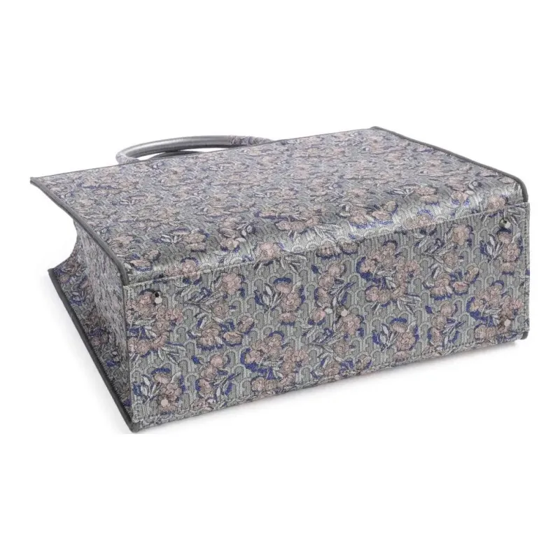 Furla Opportunity Jacquard Fabric Tote Bag, Shopping Bag, Handbag Tubas Women's Tony Silver & Blue & Multicolor-3