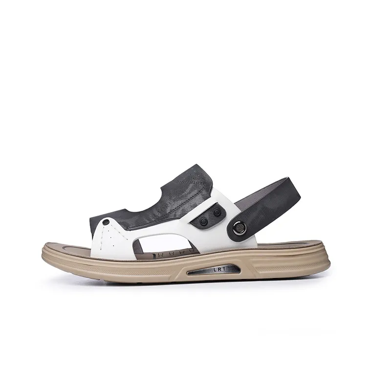 LAORENTOU Beach Sandals Men Gray White/Yellow White-0