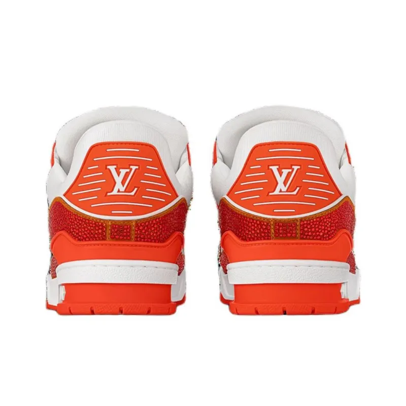 LOUIS VUITTON Trainer Low Top Skateboard Shoes Men's Orange-4