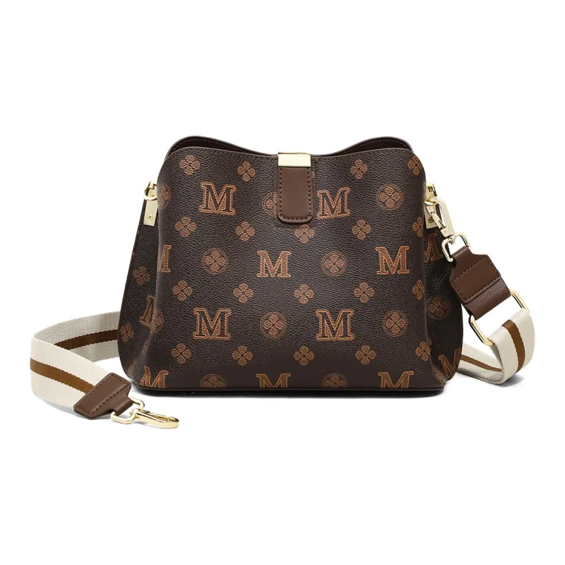 MILLIE'S Synthetic Leather Shoulder Bag, Crossbody Bag Medium Size Women's Coffee/Ecru-3