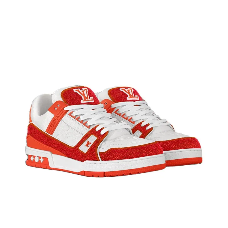 LOUIS VUITTON Trainer Low Top Skateboard Shoes Men's Orange-3