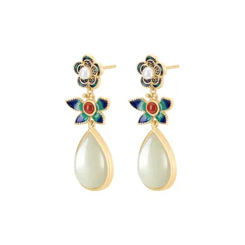 MAMADESHOUHU Earrings Pale Greenish White Jade Women's