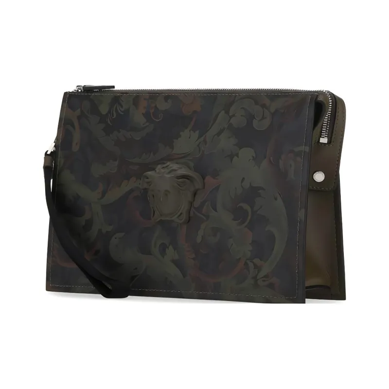 VERSACE Leather Clutch Men's Green-1
