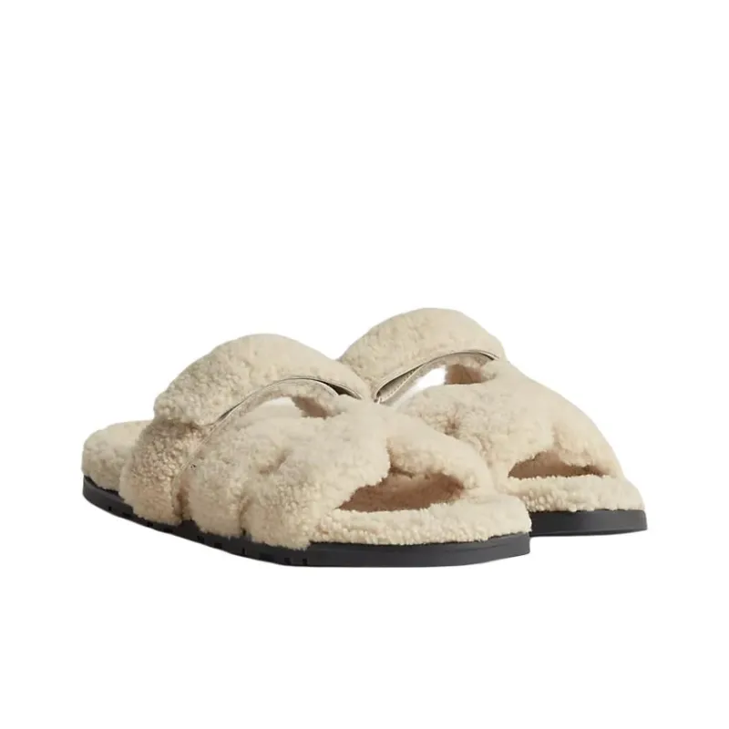 HERMES Chypre Slide Slippers Men's Light Beige-2