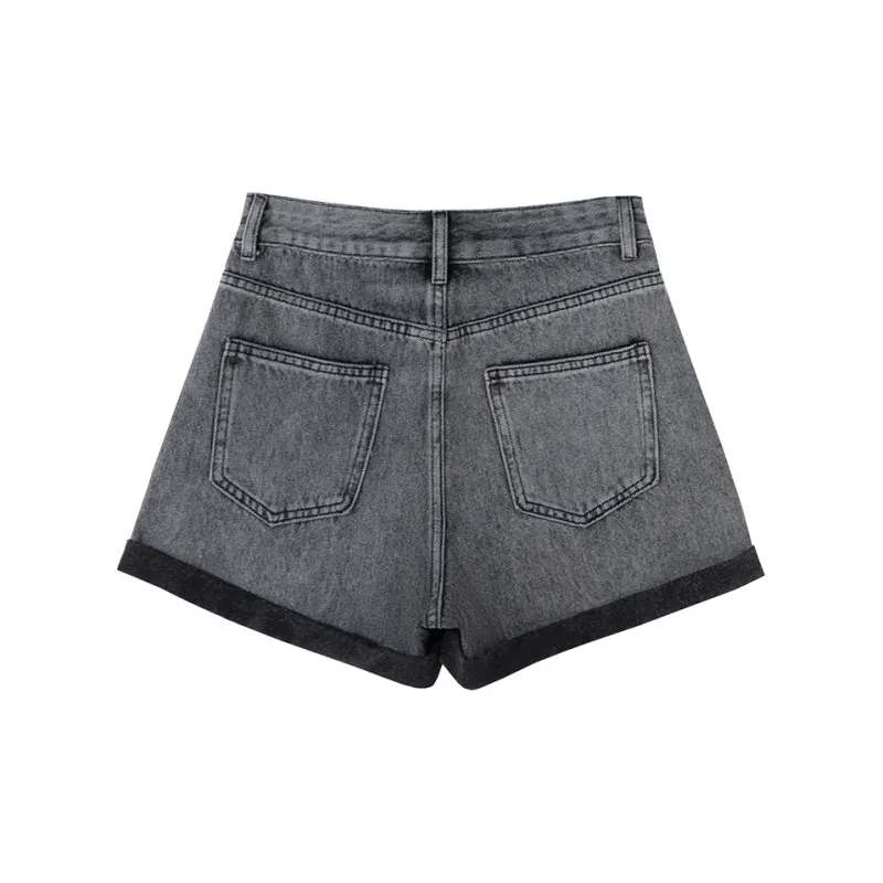 SOON FLOWER Denim Shorts Women's Black Gray Color-1