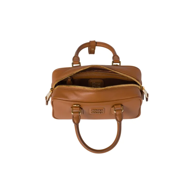 MIU MIU Arcadie Series Leather Bowling Bag Shoulder Bag Crossbody Bag Handbag Women's Cognac-3