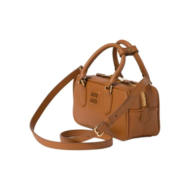 MIU MIU Arcadie Series Leather Bowling Bag Shoulder Bag Crossbody Bag Handbag Women's Cognac-1