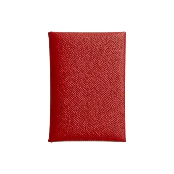 HERMES CalviCalvi Duo Epsom Leather Card Holder Mini Women's 53 Rouge Vif Vibrant Red