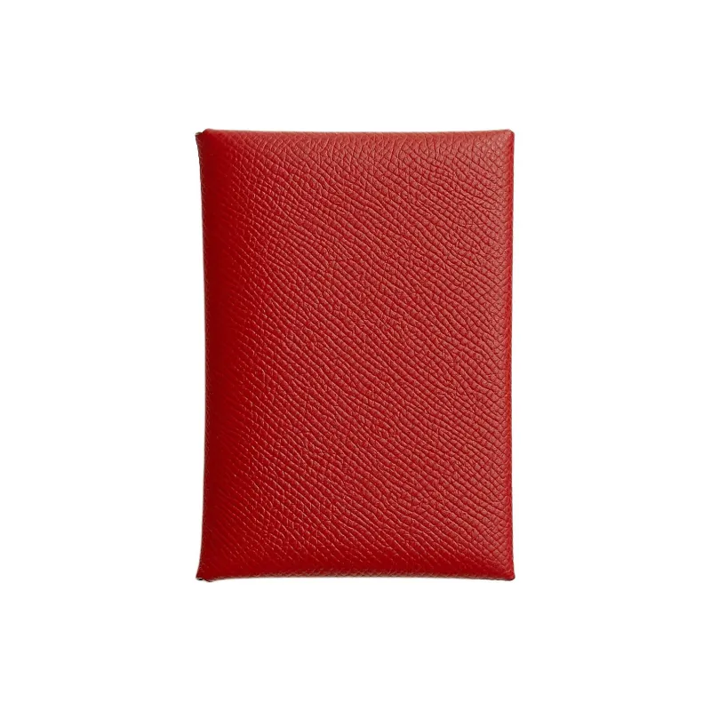 HERMES CalviCalvi Duo Epsom Leather Card Holder Mini Women's 53 Rouge Vif Vibrant Red-0