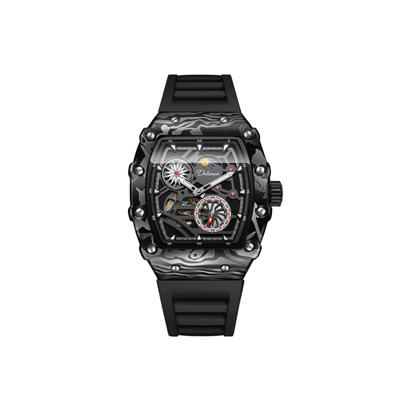 Dulunwe Automatic Mechanical Movement Silicone Strap Watch Men's Watches Black Dial-1