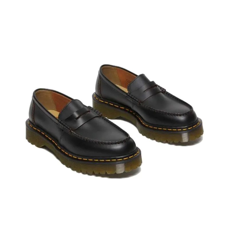 Dr.Martens Penton Bex Yellow Stitch Quilon Leather Loafers 'Black'-1
