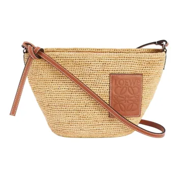 LOEWE Raffia Fiber Cow Leather Straw Bag Shoulder Bag Crossbody Bag Women's Natural & Brown Umber