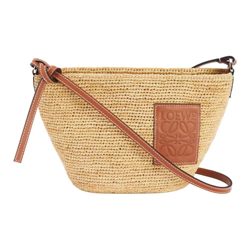 LOEWE Raffia Fiber Cow Leather Straw Bag Shoulder Bag Crossbody Bag Women's Natural & Brown Umber-0
