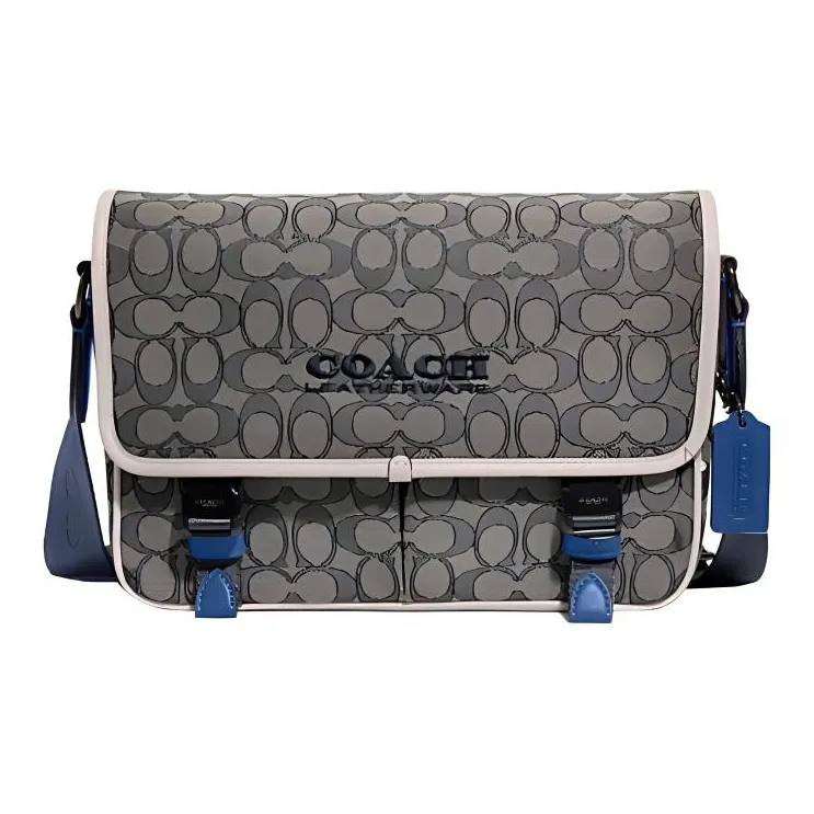 COACH League Jacquard Fabric With Calfskin Messenger Bag, Shoulder Bag, Crossbody Bag Men's Gray-0