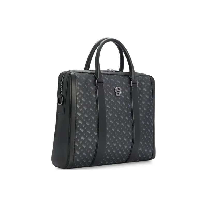 HUGO BOSS Recycled Leather With Fabric Briefcases Men's Dark Gray-1