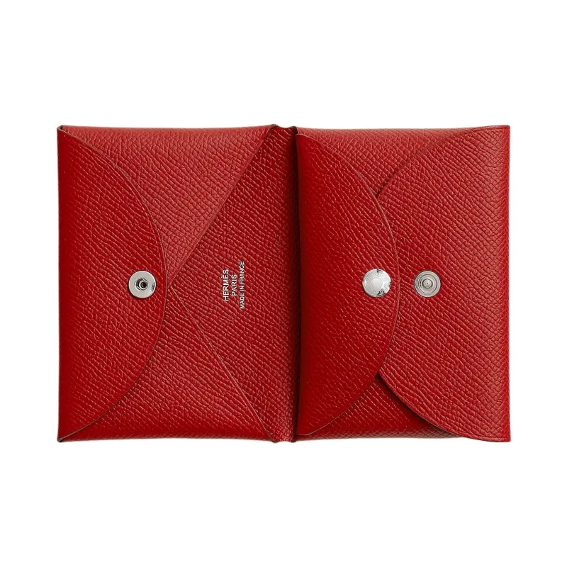 HERMES CalviCalvi Duo Epsom Leather Card Holder Mini Women's 53 Rouge Vif Vibrant Red-1