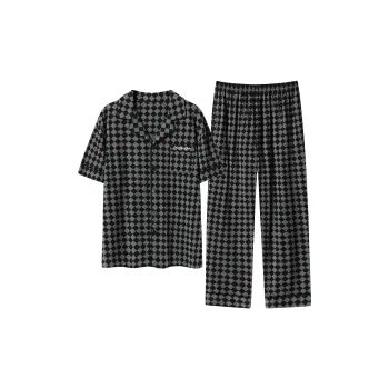 Close-fitting Areas Pajama Set Men's Black