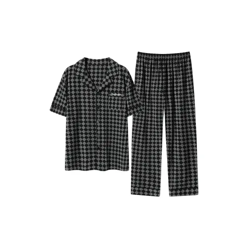 Close fitting Areas Pajama Set Men's Black