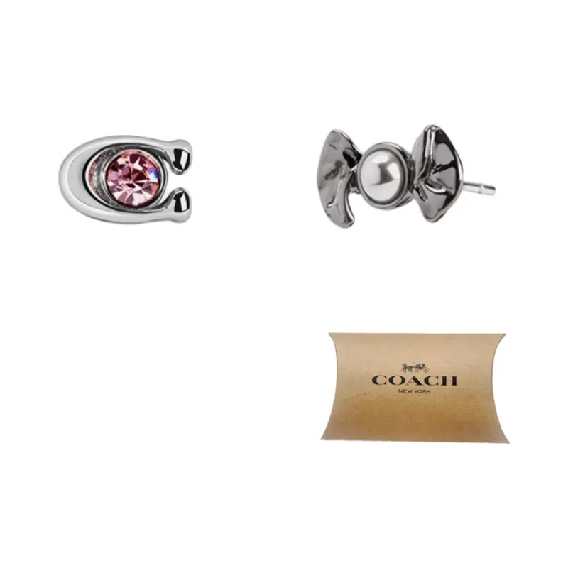 COACH Copper Stud Earrings Women's Black-3