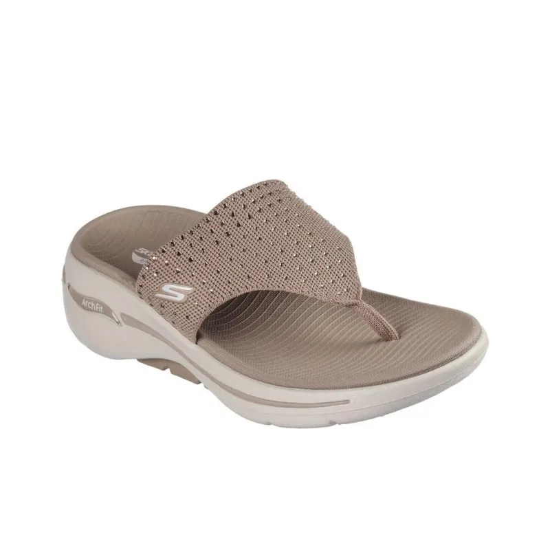 Skechers Go Walk Arch Fit Rhinestone Abrasion-Resistant Slip-Resistant Flip Flops Women's Taupe-2