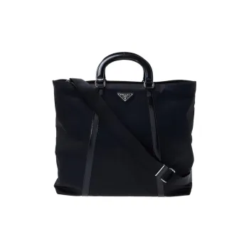 PRADA Nylon And Leather Tote Bag Shopping Bag Shoulder Bag Crossbody Bag Handbag Large Size Women's Black