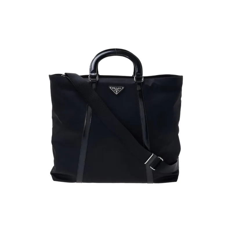 PRADA Nylon And Leather Tote Bag Shopping Bag Shoulder Bag Crossbody Bag Handbag Large Size Women's Black-0