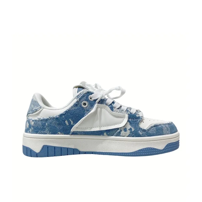 MQGAll Niche Design Slip Resistant, Abrasion Resistant, Breathable Low Top Skateboard Shoes Unisex Blue-2