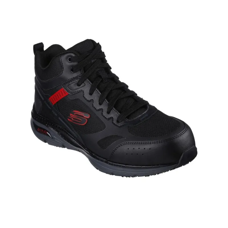 Skechers Work Non-slip Wear-resistant Impact-resistant High-Top Outdoor Shoes Men's Black Red-2