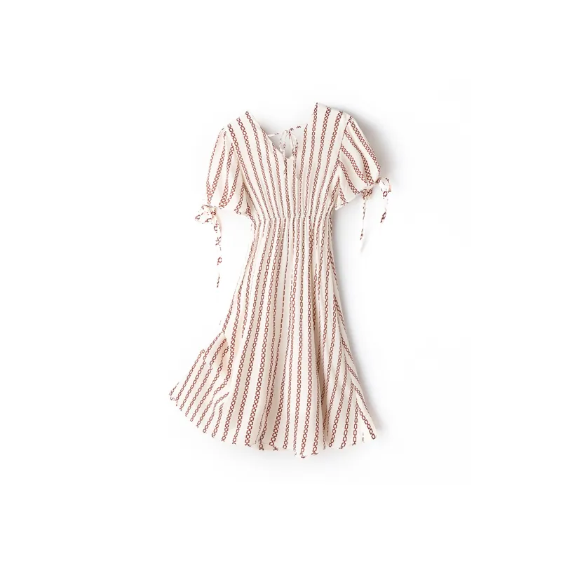 H-YXIANG Short-Sleeved Dresses Women's White Base Red Chain-1