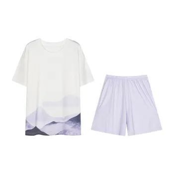 White Ran Pajama Set Women's Gradient Purple