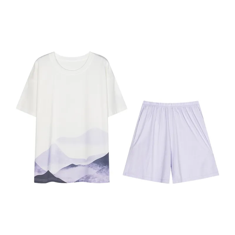 White Ran Pajama Set Women's Gradient Purple-0