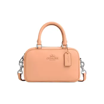 COACH Smooth Leather Bowling Bag, Handbag, Shoulder Bag, Crossbody Bag Trumpets Women's Silver & Faded Blush
