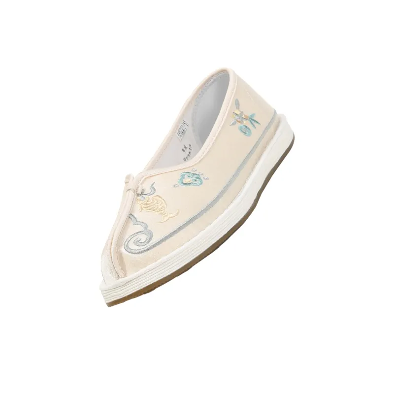 Old Meihua Women's Casual Shoes Hanfu Embroidery Shoes New Chinese Style Women's Ecru-2