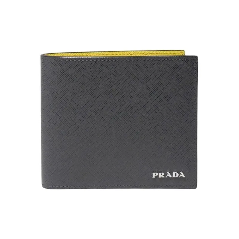 PRADA Cow Leather Wallet Men's Gray & Yellow-0