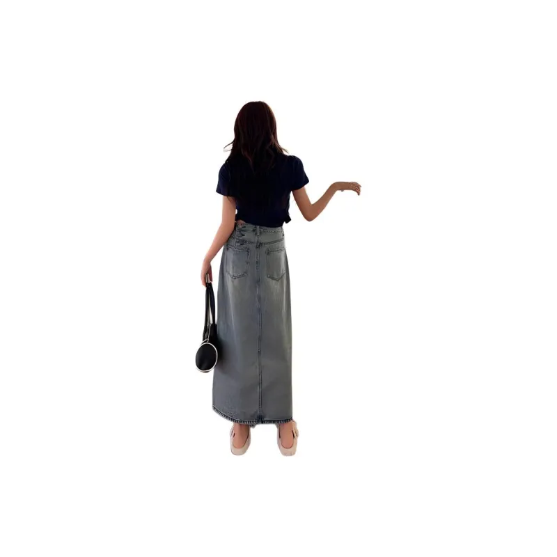 ETSE Denim Long Skirts Women's Blue Skirt-0