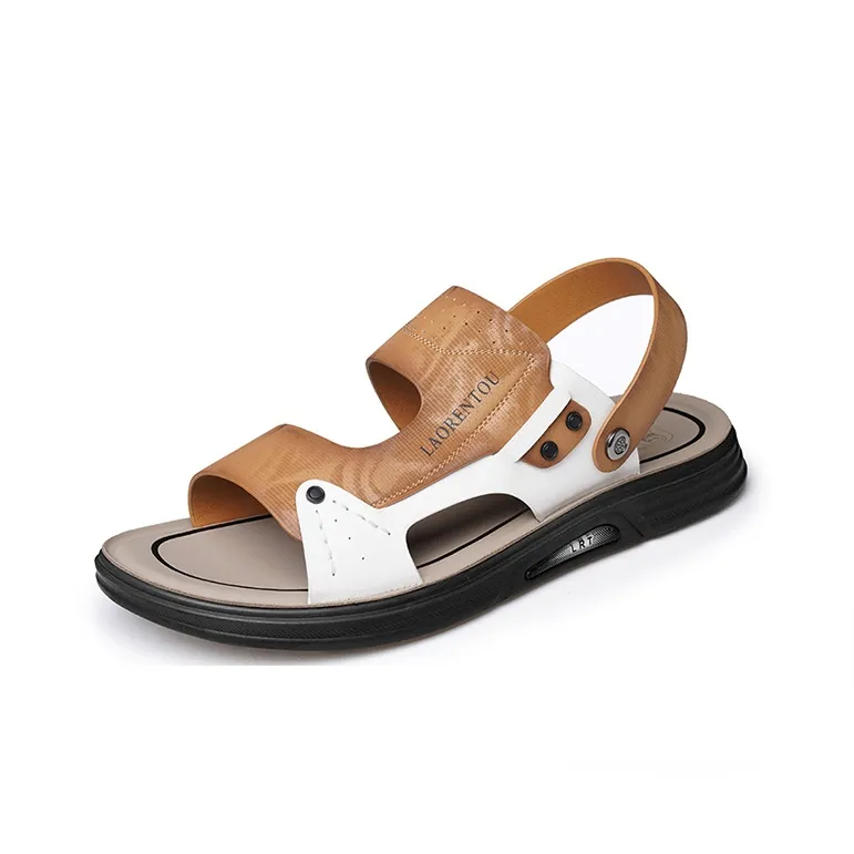 LAORENTOU Beach Sandals Men Gray White/Yellow White-19