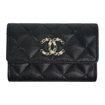 CHANEL Embossed Calfskin With Grains Card Holder Women's Black