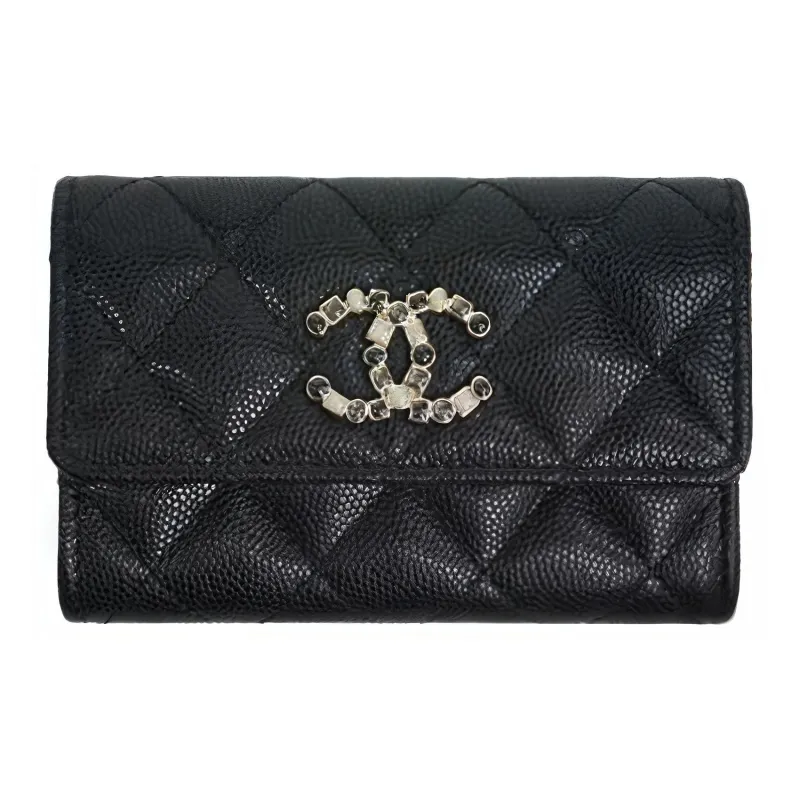 CHANEL Embossed Calfskin With Grains Card Holder Women's Black-0