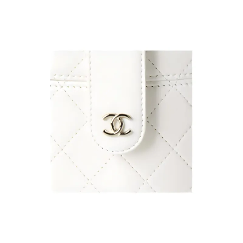 CHANEL Sheepskin Cylinder Bag, Makeup Bag, Shoulder Bag, Crossbody Bag Medium Size Women's White-3