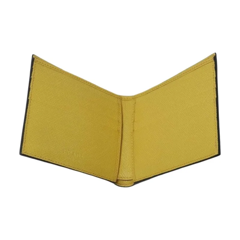 PRADA Cow Leather Wallet Men's Gray & Yellow-3