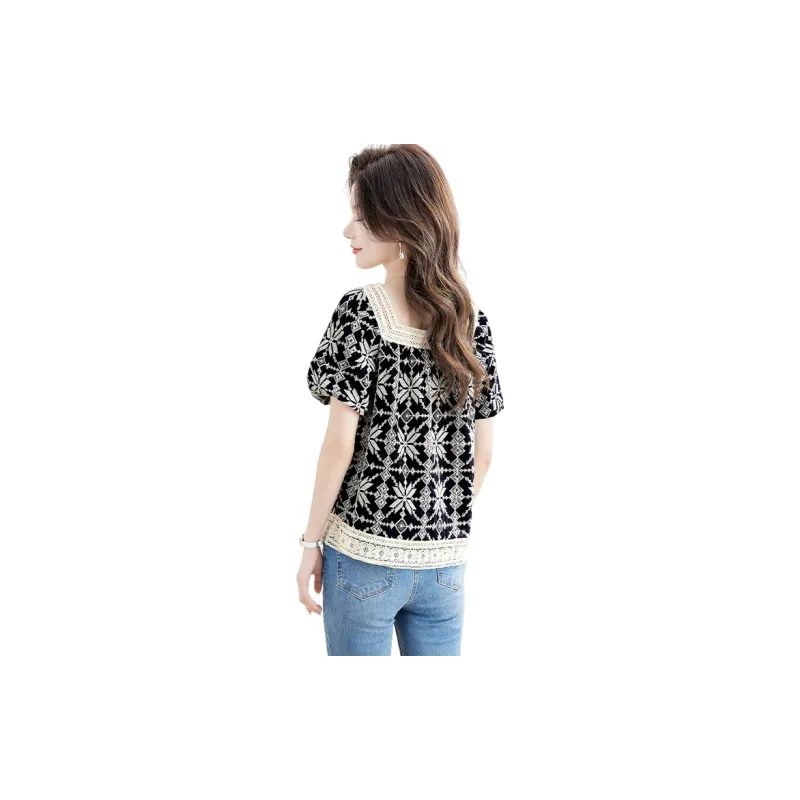 Cypress House Shirt Women's Black With White Floral-1