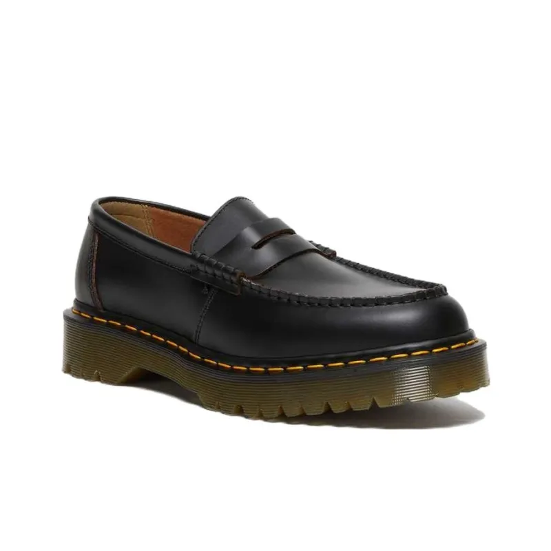 Dr.Martens Penton Bex Yellow Stitch Quilon Leather Loafers 'Black'-2