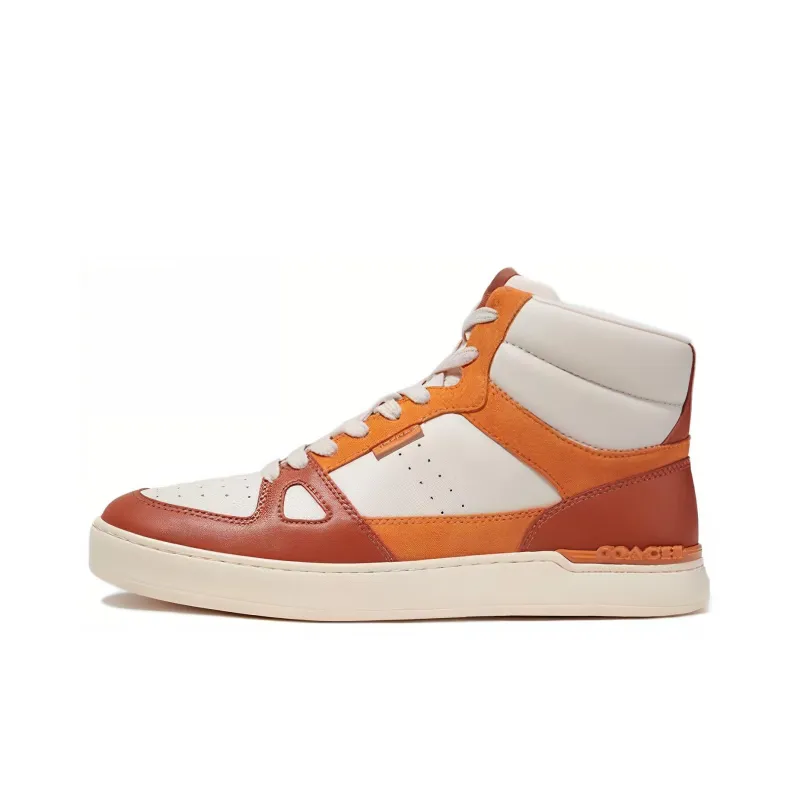 COACH Court Stylish Skateboarding Shoes Men's White Orange-0