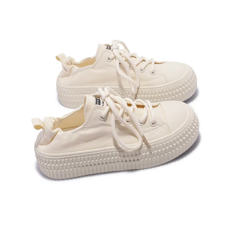 Miss Zhang Anti Slip And Wear Resistant Quick Dry Height Increasing Low Top Canvas Shoes Women's Beige-5