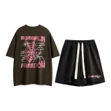 Set (Dark Coffee Short-Sleeved+Black Shorts)