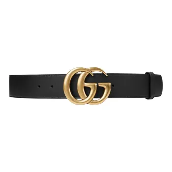 GUCCI Wide Leather Belt With Double G Buckle