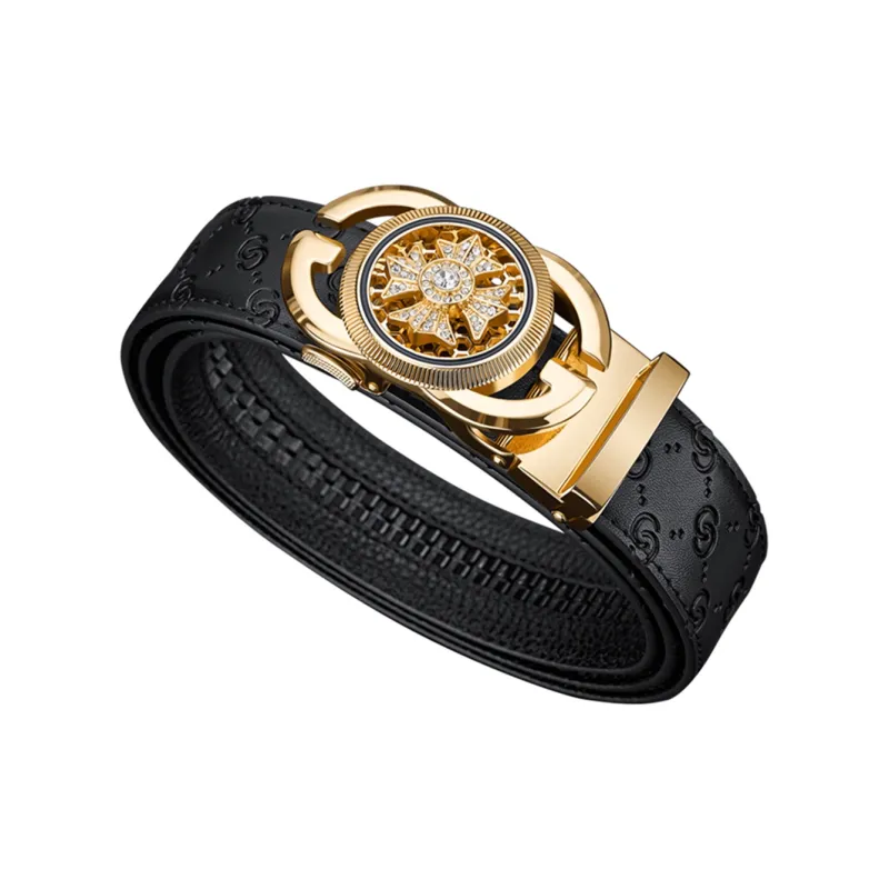 WilliamPOLO Cow Leather Leather Belts Men's Gold Width  3.5cm-2
