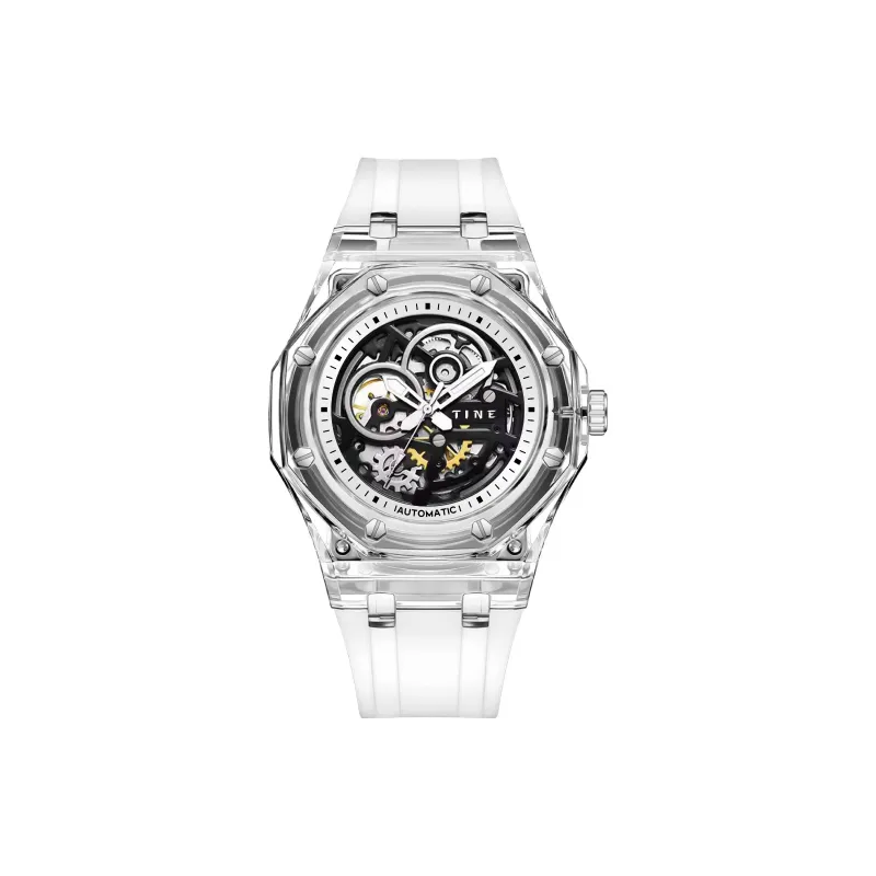 TINE Automatic Mechanical Movement Rubber Strap Watch Unisex White Dial-0