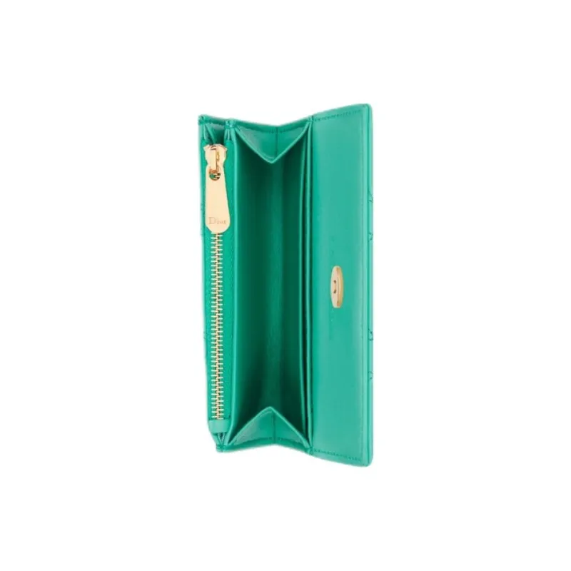 DIOR Wicker Pattern Sheepskin Wallet Women's Tiffany Blue Color-2